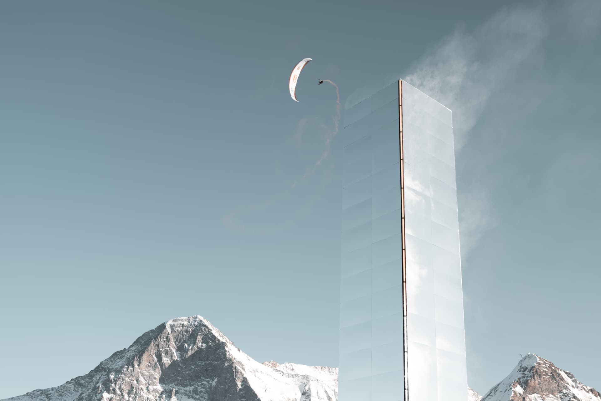 Behind the Design — Mirror tower and paraglider above the Eiger